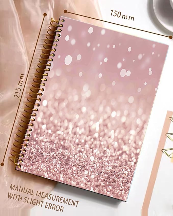 iampanda Spiral Journal Notebook,Strong Twin-Wire Binding with Premium Paper for Girl Women,60 Sheets A5 College Ruled Notebook/Journal,Luxury Design Perfect for School Office Home Gifts,Pink Glitter