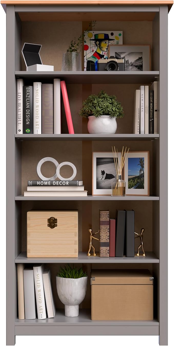 From the Tree Furniture Solid Pine Wood Bookcase – Tall Bookshelf with 4 Adjustable Shelves for Home, Office & Kids Room