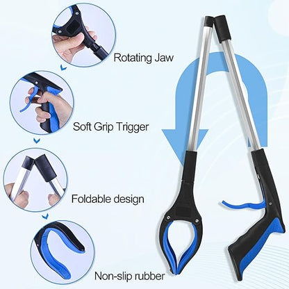 6-Piece Heavy-Duty Trash Collection Tool - 32-Inch Lightweight Telescopic Grabber Ergonomic Handle, Non-Slip Grip | Multi-Purpose Mobility Aid for Seniors