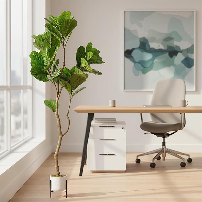 5FT Lifelike Fiddle Leaf Fig Tree with Realistic Trunk, Faux Indoor Plant in Pot for Home and Office Decoration