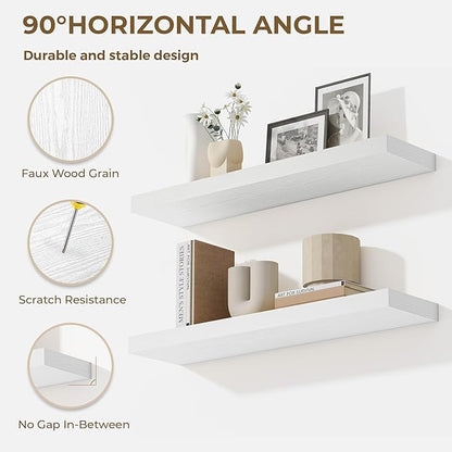 Dreamland 40 Inches Floating Shelves for Wall, 9.3" Deep Long Floating Shelves Set of 2, Large Display & Storage Shelf, Wall Shelf for Bathroom Bedroom Living Room Kitchen Office, White