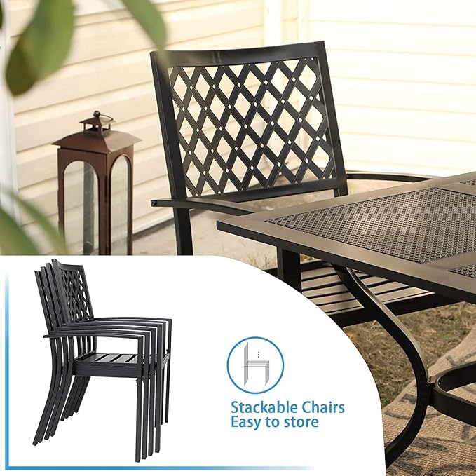 PHI VILLA 9 Piece Outdoor Dining Table Sets, Expandable Rectangular Metal Dining Table and 8 Bistro Metal Chairs for Patio, Deck, Yard