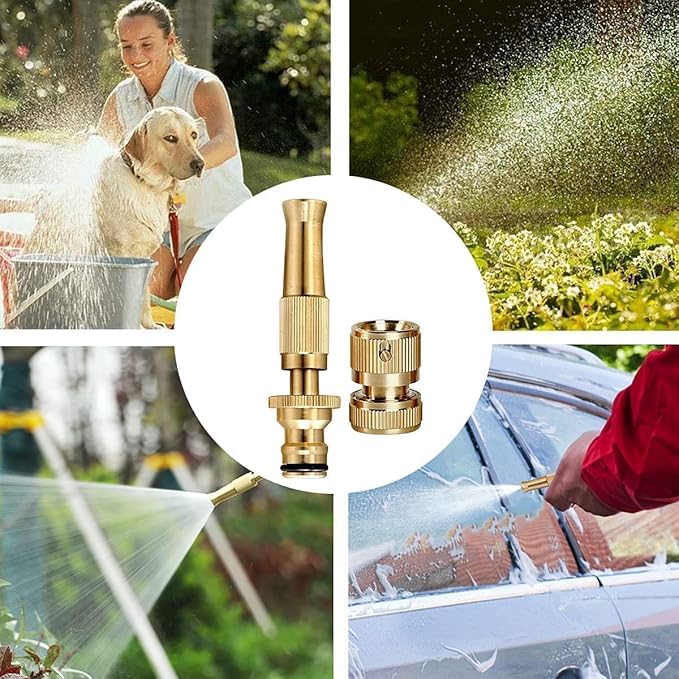 Solid Brass Garden Hose Nozzle – Heavy Duty Adjustable Twist Water Spray Nozzle, High Pressure Jet to Fine Mist, Leak-Proof Design for Gardening, Car Washing & Patio Cleaning