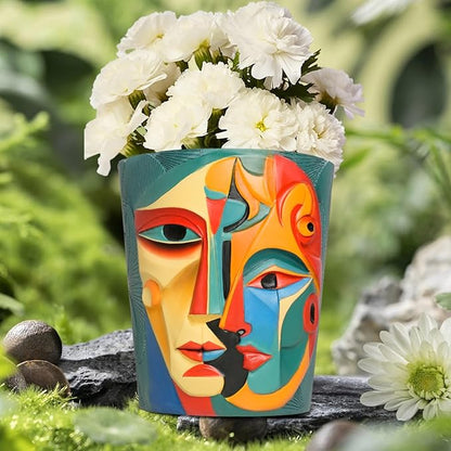 Abstract Face Planter Pot Unique Two-Sided face Flower Pot Rainbow Head Planter with Drainage for Indoor & Outdoor Plants Colorful Pots for Home Art Decor