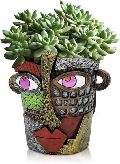 Abstract Face Planters Pots - Whimsical Hand-Painted Ceramic Face Pot for Succulents & Small Plants, Unique Planters for Indoor Garden Decor, Artistic Home & Office Desk Decoration