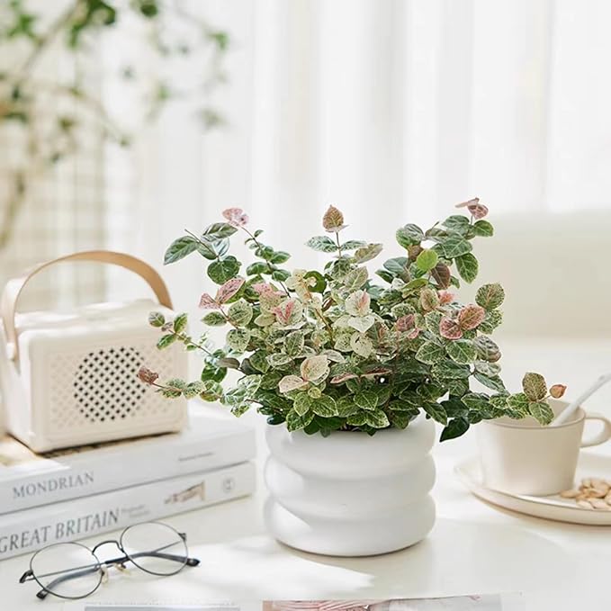 Ceramic Plant Pot Indoor, 4.5 Inch Flower Pot with Drainage Hole, Small Bubble Design Ceramic Planter for Home & Office Decor (White)