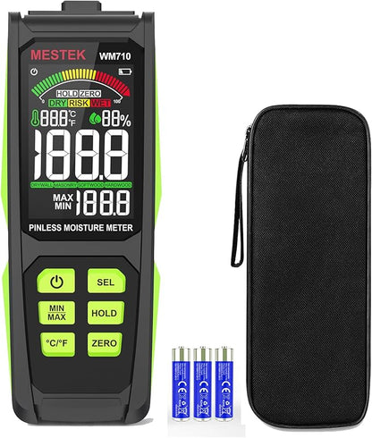 MESTEK Pinless Wood Moisture Meter - Digital Moisture Detector for Lumber Drywall Firewood Masonry Woodworking Plaster Floor Concrete Building, Moisture Reader and Tester with LCD Display & Audible