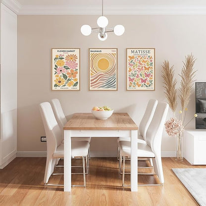 Boho Flower Market Framed Canvas Wall Art Set, Matisse Floral Wall Decor, Abstract Botanical Wall Painting, Nature Floral Illustration Art Prints for Living Room, Bedroom, Office 24"X36"X3