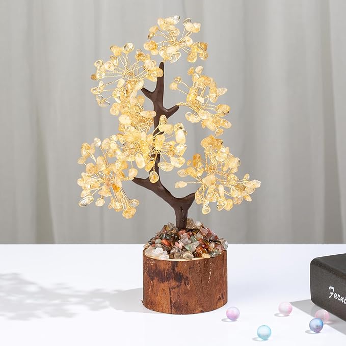 DUQGUHO Citrine Crystal Tree for Positive Energy - Money Tree of Life Yellow Crystal Decor for Meditation, Office - Good Luck Gifts for Women & Mom