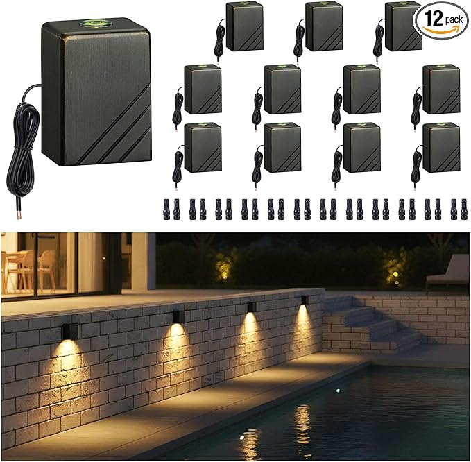 Gardenreet Low Voltage Outdoor Deck Lights - 12V Solid Brass LED Wall Light, Landscape Waterproof Hardwired Lighting for Garden Fence Handrail Warm White 2700K 3W 216LM 12 Pack