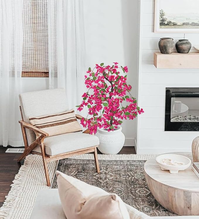 Briful Artificial Bougainvillea Plant in Black Pot 29.5" Tall Faux Silk Bougainvillea Floral Tree Tropical Fake Bougainvillea Tree for Home Office Room Garden Balcony Décor(Pink)