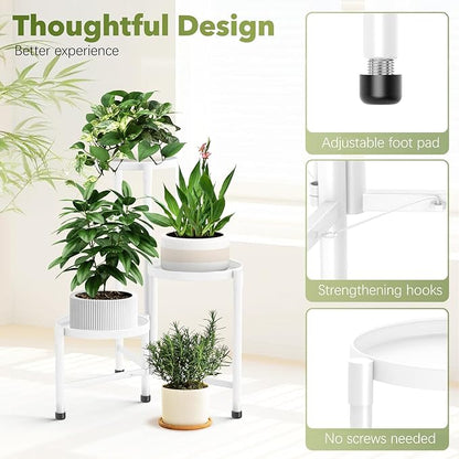 3 Tier Metal Plant Stand Indoor Outdoor, JOPBENG Corner Plant Shelf with 10 Inch Wide Tray,Flower Pot Display Holder Iron Rack Organizer Stand for Living Room Office Garden Patio Balcony Bedroom White