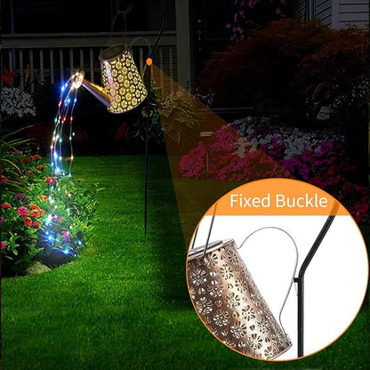 2 Pack Solar Watering Can Lights with Shepherd Hook, 8 Multi-Color Changing Modes, IP65 Waterproof, 60pcs String Lights for Outdoor Garden Pathway Lawn Patio Deck Walkway Courtyard