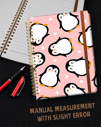 Ruled Spiral Writing Notebook,A5 Hardcover Lined College Journal for Women,Strong Twin-Wire Binding with Premium Paper,8.4" X 6",Perfect for School,Office,Home(Cute Penguin)
