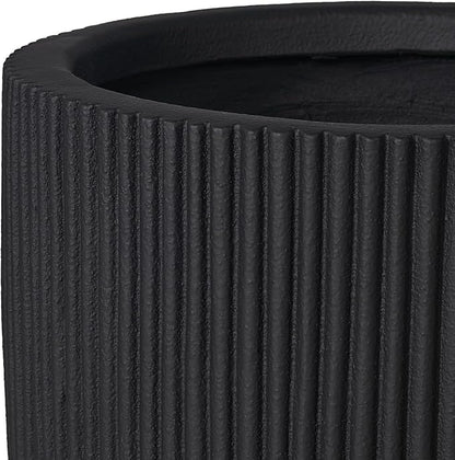 16 Inch Handmade Concrete Outdoor Planter - Classic Striped Design | Fiberglass & Composite Material | Durable for Commercial & Home Decor