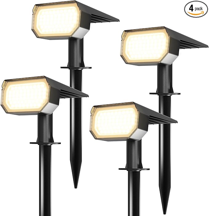 Ensenior Solar Spotlights Outdoor, Brightness Adjustable 3000K LED Solar Garden Lights, 56 LEDs Solar Powered Landscape Lights, Auto ON/Off, Waterproof, for Yard/Garden/Pathway - 4 Pack