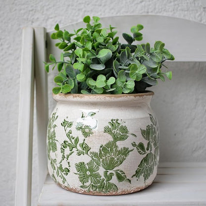Plant Pots, Ceramic Planters for Indoor Plants, 6.29'' Flower Pots with Drainage, Vase & Planters, Vintage Indoor Plant Pots, Home & Christmas Decor, Gifts for Mom, Classic Green