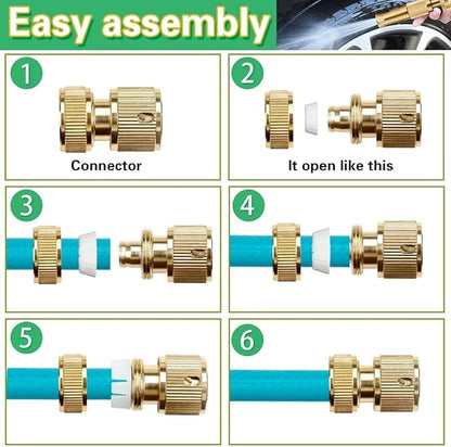 Solid Brass Garden Hose Nozzle – Heavy Duty Adjustable Twist Water Spray Nozzle, High Pressure Jet to Fine Mist, Leak-Proof Design for Gardening, Car Washing & Patio Cleaning