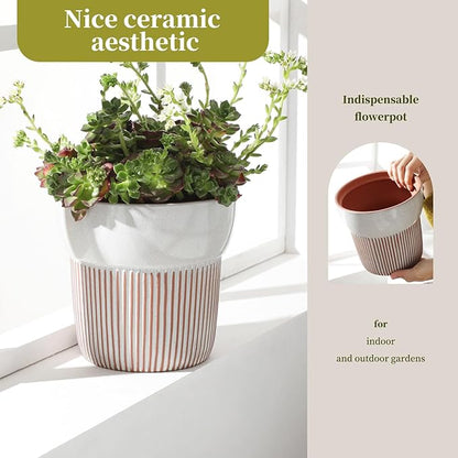 6.5 inch Terracotta Pot for Plants, Ceramic Plant Pot for Succulents, Cacti, Herbs, Vertical Ribbed Design,Planter Pot for Dried and Fresh Plants