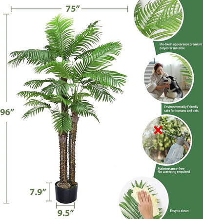 8ft Artificial Palm Tree Fake Palm Plants Outdoor Indoor in Pot Large Faux Palm Plants for Living Room Front Porch Patio Pool Garden Home Office Decor (96in-2Pack)