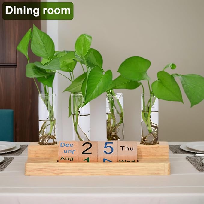 Plant Propagation Station with Block Calendar for Desk, Double-Layer Stand Design, More Stable Placement, Perfect Gardening Gifts for Plant Lovers Women (Light Wood Color)