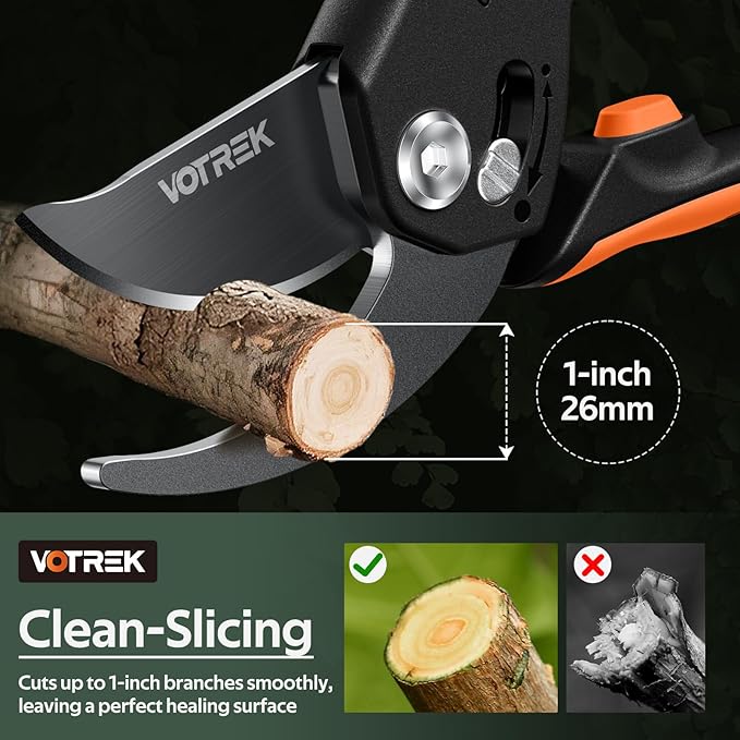 Pruning Shears, [Patented Stepless Handle Opening] - Garden Clippers with Ultra-Sharp SK5 Steel for Weak Hand, Pruners Universal Fit for All Hand Sizes, Effortlessly Cuts 1-Inch Branches
