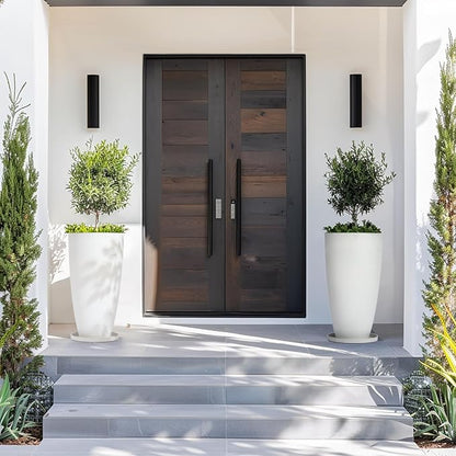 LA JOLIE MUSE 27 Inch Tall White Planters,Set of 2 Tall Round Planters for Indoor Plants with Trays,Modern Tree Planters for Front Door and Patio Deck