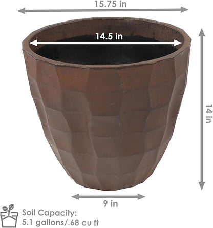 Sunnydaze Pebbled Polyresin Round Outdoor Planter - 15.75" Flower Pot for Indoor or Outdoor Use - Dark Brown - Set of 4