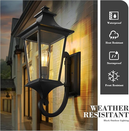 Emliviar 29.3 Inch Outsider Wall Lantern, Outdoor Wall Light Suitable for House Porch, Clear Glass in Black Finish, XE292UB-L BK