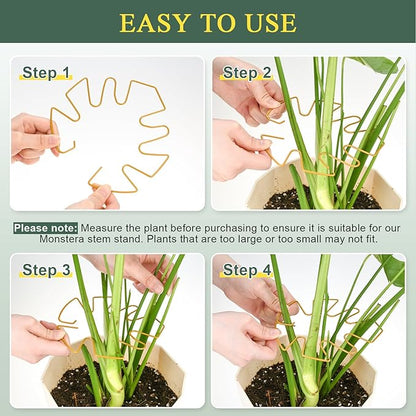 Plant Stem Support 2 Pack, Adjustable Metal Monstera Plant Support Small & Large, Unique Design Plant Supports for Indoor Plants Moss Pole Growth (Gold)