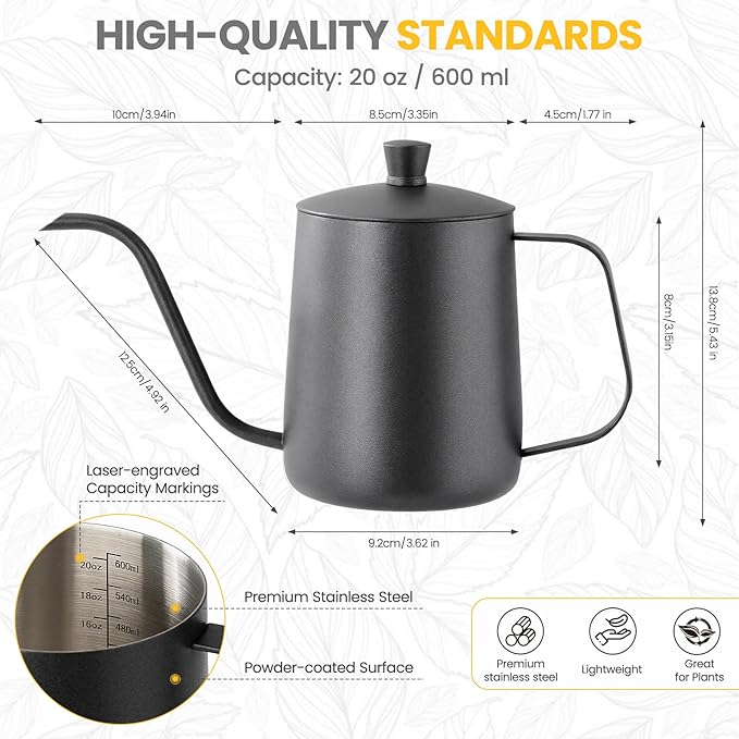 Watering Can Indoor Plants, 20 oz Metal Mini Indoor Watering Can with Long Spout for Houseplants, 13.5 oz Glass Plant Mister Spray Bottle for Bonsai Garden Flower Seedlings (Black/Grey)