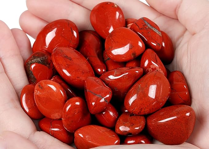 QINJIEJIE Crystals Red Jasper Brazilian Polished Stone 0.6-1" Natural Irregular Stone Tumbled Reiki Healing Crystal for Succulents Plants Vase Filler Decoration Bulk 0.45 LB (1000+ Carats)