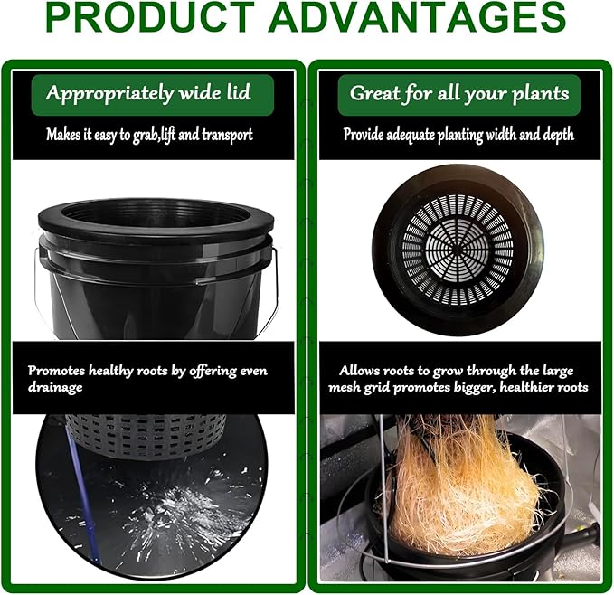 HG10MESHPOT 10-Inch Wide Lip Mesh Net Pots (2-Pack), 5 Gallon Bucket Lids for DWC Hydroponics, Perfect for Pitcher Plant Cultivation