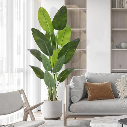 Artificial Bird of Paradise Plant 6Ft Tall Fake Tropical Palm Tree Large Fake Plants with 13 Silk Banana Leaves Faux Plant Indoor Decor Trees with White Pot for Home Bedroom Living Room Office
