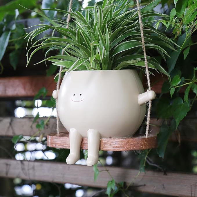 Plus Size Swing Face Planter Pot Hanging Head Planter for Indoor Outdoor Plant for String of Pearls Plant Live Resin Flower Pots Gift Ideas for Mother and Teacher Appreciation Christmas
