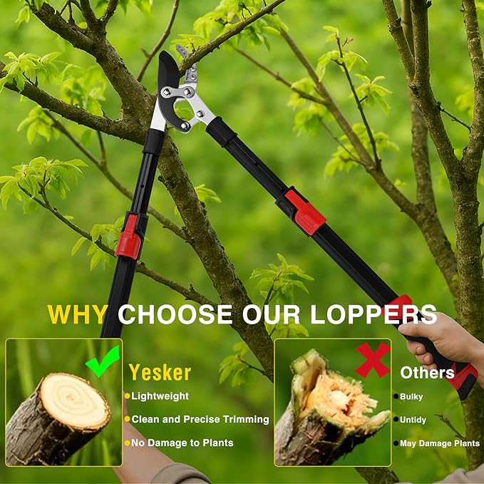 Yesker 27-35" Extendable Loppers for Tree Trimming Heavy Duty Tree Trimmer Bypass Loppers with Compound Action Sharp Anvil Blade up to 2 Inch Cut Capacity Branch Cutter Chops Thick Branches Ease
