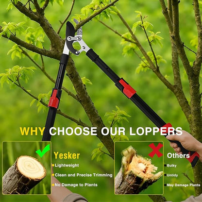 Yesker 27-35" Extendable Loppers for Tree Trimming Heavy Duty Tree Trimmer Bypass Loppers with Compound Action Sharp Anvil Blade up to 2 Inch Cut Capacity Branch Cutter Chops Thick Branches Ease