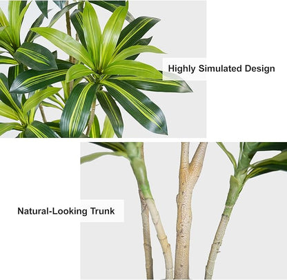 5Ft Dracaena Plant Artificial Tree Fake Tropical Floor Plants Potted (Real Touch) Artificial Silk Tree Leaf Faux Trees Black Tall Planter for Home Office Living Room Indoor Outdoor Decor（2Pack）