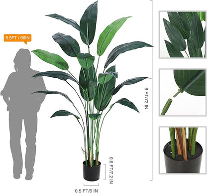 6ft Artificial Bird of Paradise Plant, Tall Faux Plants with 17 Trunks Faux Leaves, Artificial Plants Indoor Outdoor with Black Nursery Pot for Home Decor Office Living Room 2 Pack