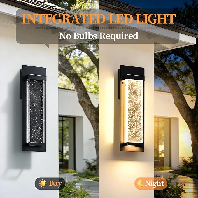 14" Bubble Glass LED Outdoor Wall Sconce Lights Exterior 2-Pack, Waterproof Modern Outdoor Porch Lights Wall Mount 3000K, 12W Black Exterior Lighting Fixtures Coach Lights for Garage House