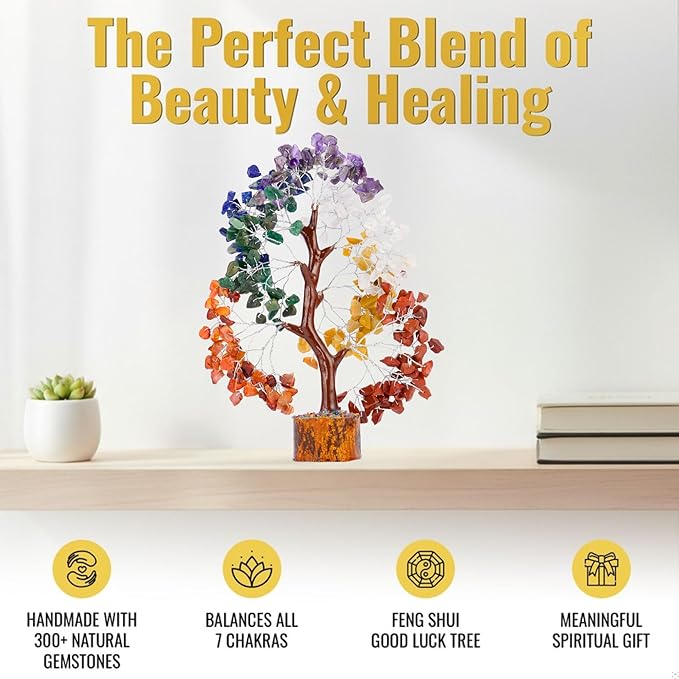 7 Chakra Healing Crystal Tree of Life Kit, Bracelet, Pendant, Necklace, Feng Shui Money Bonsai Tree, Positive Energy for Women, Mom, Sister and Housewarming Decoration
