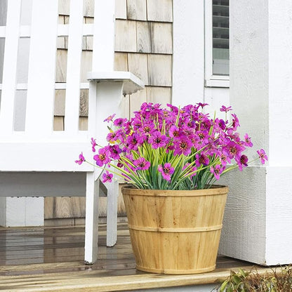 12 Bundles Artificial Flowers Outdoor UV Resistant Fake Flowers No Fade Plastic Plants Garden Porch Window Box Decorating (Purple)