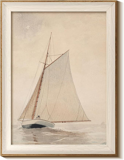 InSimSea Framed Canvas Wall Art of Large Coastal Sailboat - Classical Art for Living Room and Bedroom, White Sailboat Sea Painting, Home Decor Artwork 12x16In