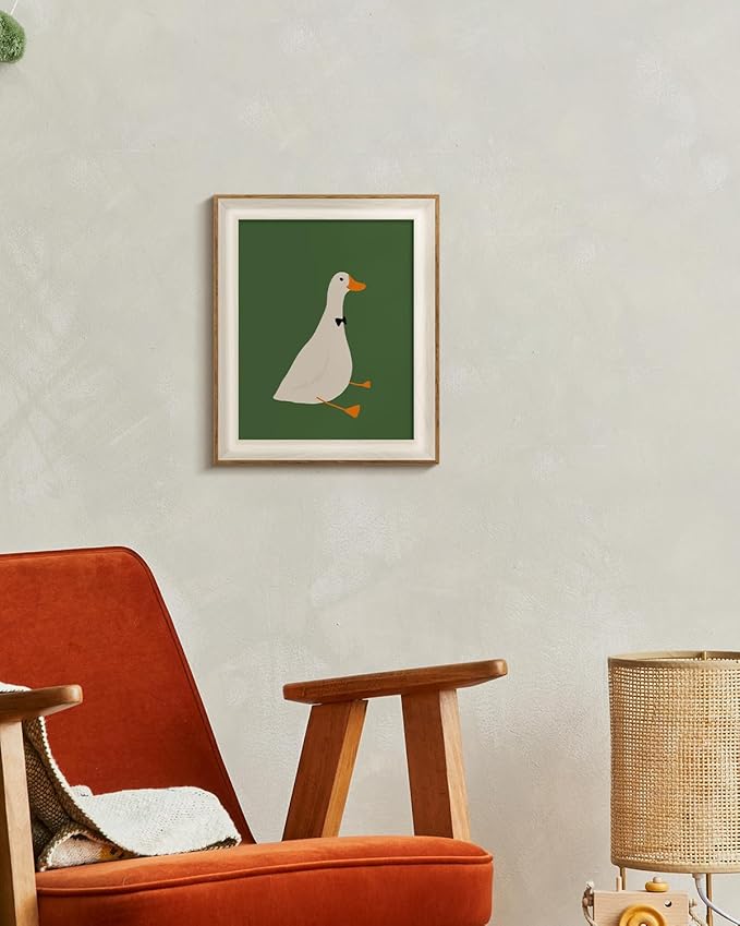 InSimSea Framed Wall Art Cute Gentleman Duck Print Shelf Decor Minimalist Modern Animal Illustration Wall Picture Canvas Artwork for Nursery Bathroom Bedroom Kids Room Decor 12L x 10W