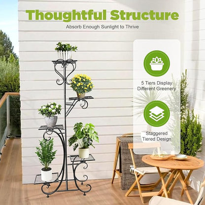 5 Tier Plant Stand Indoor, Corner Tiered Plant Stands, Metal Tall Plant Display Holder Shelf Flower Rack Outdoor Garden Plant Display Rack, Flower Pot Stand for Corner Living Room Balcony Garden Patio (5 Tier)