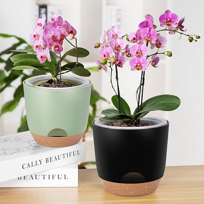 Self Watering Orchid Pots for Indoor Plants,5.8 Inch Macetas para Orqudeas,Flower Pots for Indoor Plants with Holes(Black)