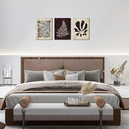 AoArtWZ 3 Pieces Botanical Plant Canvas Wall Art Boho Leaves Beige and Black Painting Minimalist Artwork for Kitchen Spa Yoga Room Decor Framed 12" x 16" x 3pcs