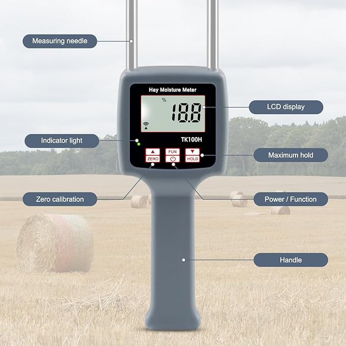 Hay Moisture Tester, Portable Hay Moisture Meter, Straw, Forage Grass, Suitable for a variety of grains such as wheat, corn, coffee, etc., suitable for Farmers, Food Processors & Traders-GISNPA