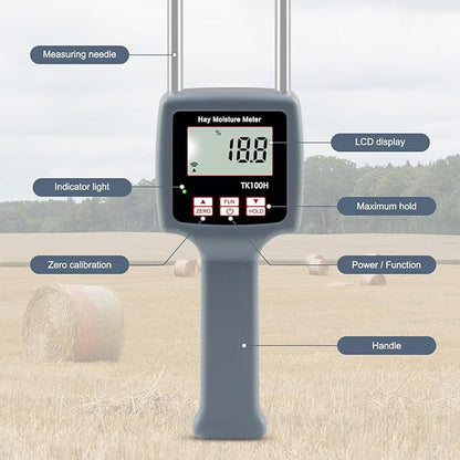 Hay Moisture Tester, Portable Hay Moisture Meter, Straw, Forage Grass, Suitable for a variety of grains such as wheat, corn, coffee, etc., suitable for Farmers, Food Processors & Traders-GISNPA