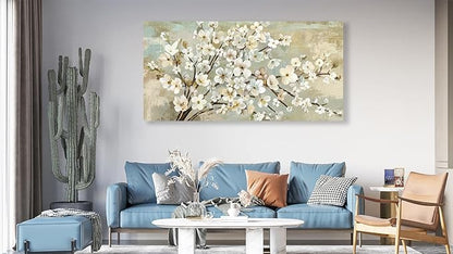 arteWOODS Flowers Canvas Wall Art - Beige Flower Branches Pictures Wall Decor Rustic Brown Botanical Painting Artwork Elegant Floral Prints for Living Room Bedroom Home Decor Ready to Hang 48 x 24in